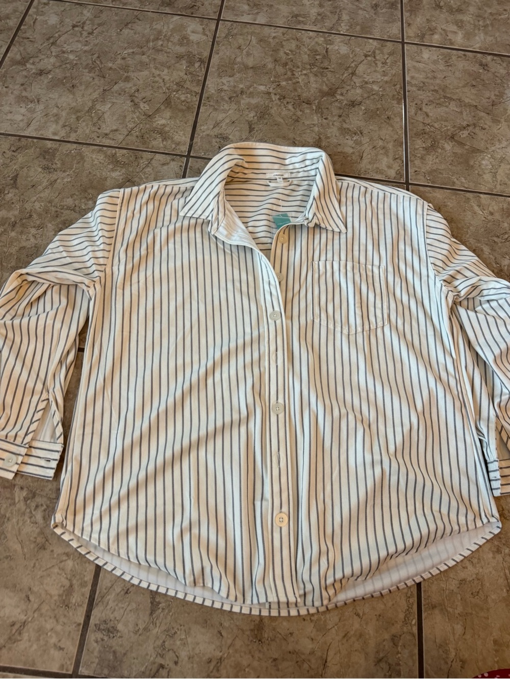 Maurices White Button-Up Shirt with Navy Stripes